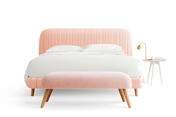 Luxury modern interior design elegance light velvet bed isolated on white transparent background 