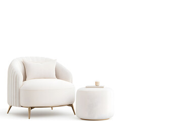 Luxury modern interior design elegance velvet chair isolated on white transparent background 