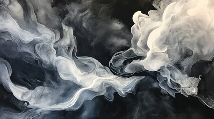 Gray smoke, black background. Generative AI