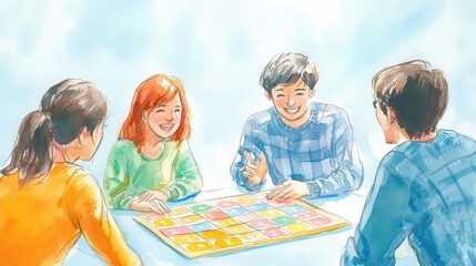 Joyful Gathering Around a Colorful Game Board