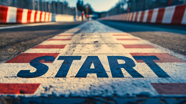 Dynamic start race track, competitive competition business goal, determined success ready begin run, victorious finish sport, champion victory forward