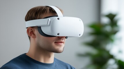 Man exploring virtual reality, immersive gaming experience with vr headset discover the future of technology