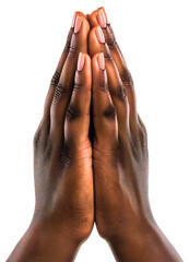 Reverent black african american hands, devout clasped praying isolated, spiritual faith worship christian gesture, peaceful pray prayer, devotional religious holy