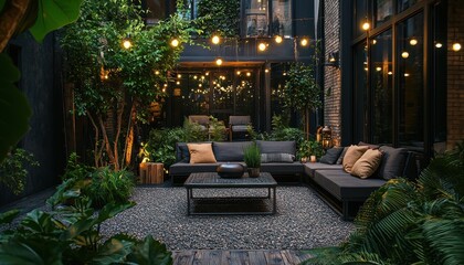 Obraz premium Chic Industrial Outdoor Space With Cozy Seating
