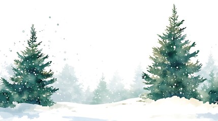 Naklejka premium A serene winter landscape featuring snow-covered ground and evergreen trees.