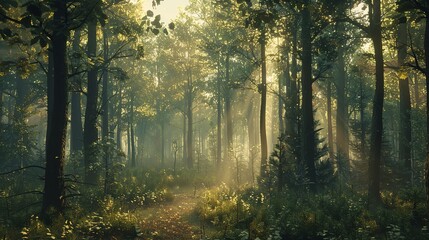 Obraz premium Forest Illustration Background Wallpaper, Nature, 8K Realistic
