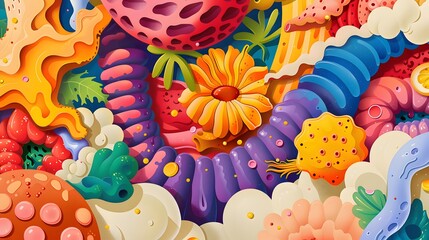 Vibrant Surreal Floral Fractal Digital Art Abstract Background