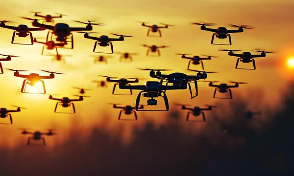 Drone Swarm Sunset