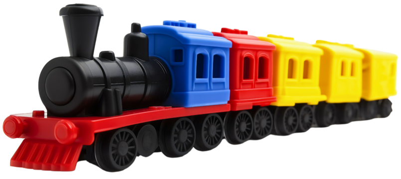 Charming train locomotive plastic, playful toy isolated play, nostalgic model railway railroad vehicle, vintage colorful miniature, retro childhood whimsical - Powered by Adobe