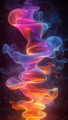 Phone wallpaper of colorful liquid swirls inspired by a lava lamp, with fluid motion in vivid shades of orange, pink, purple, and blue, set against a dark background,