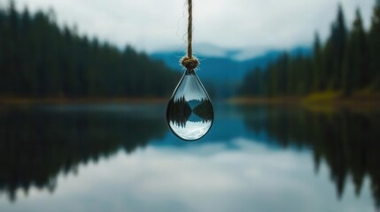 Water droplet reflecting nature scenery