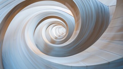 Fototapeta premium A mesmerizing wooden spiral structure captivates with its sweeping curves and rich texture in a serene setting.