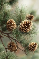 Fototapeta premium Branches of a swiss stone pine with stone pine cones.