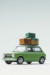 Green car with luggage ready for summer holidays 3d rendering.