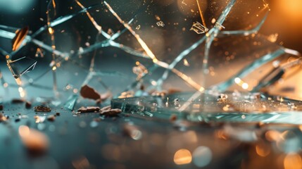 Glorious splash of shattered glass in vivid hues and soft bokeh, creating vibrant movement.