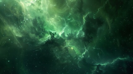 Fototapeta premium Green Nebula Space Background, 8K Realistic Lighting