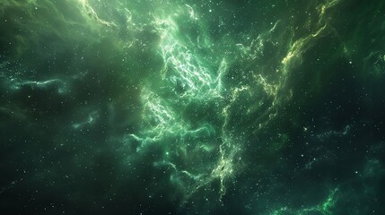  Green Nebula Space Background, 8K Realistic Lighting
