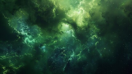 Fototapeta premium Green Nebula Space Background, 8K Realistic Lighting