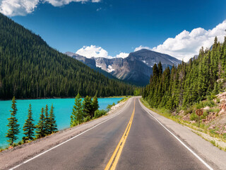road by tranquil waters