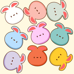 Face rabbit abstract colorful cartoon so cute. On yellow background. Pattern seamless vector illustration.