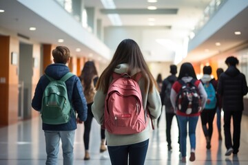 High school students walking backpack footwear.