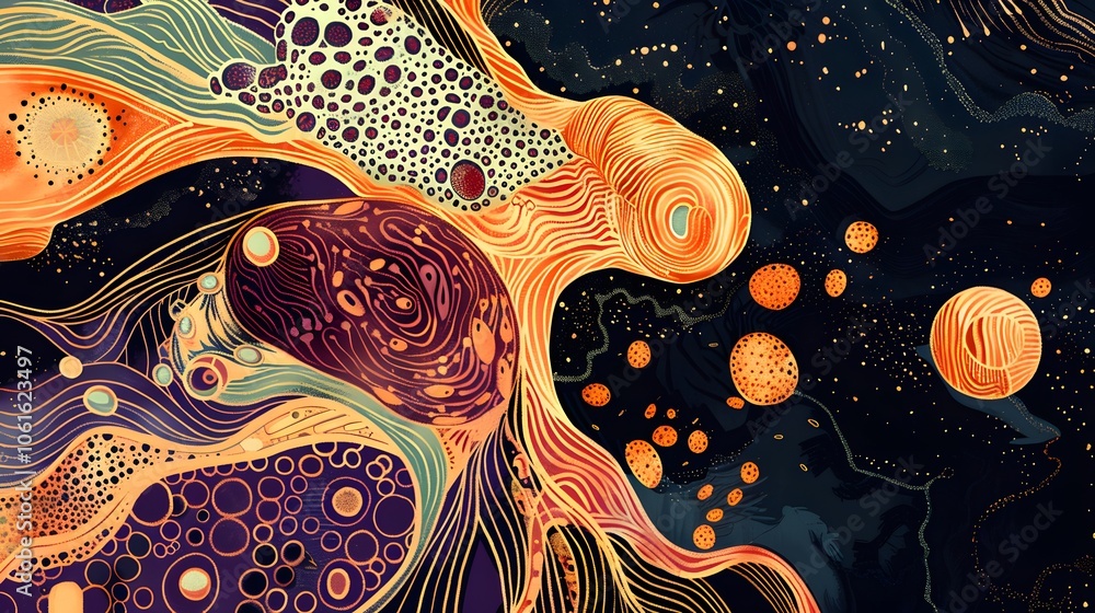 Poster mesmerizing cosmic fluid art composition with vibrant colors and dynamic patterns