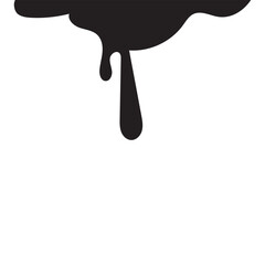 Dripping stain. Silhouette drip oil, black melting paint liquid, ink drop. Border melted sweet dessert, ice cream, sauce. Splash, splatter element. isolated on white background.  Vector illustration. 