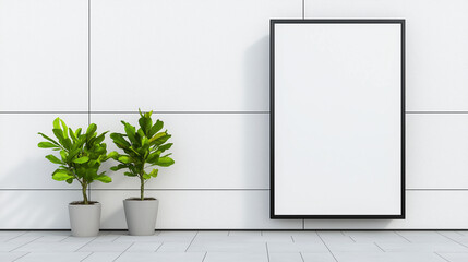 Minimalist digital billboard mockup on modern white building facade. Large blank wall-mounted screen for branding or promotional purposes in sleek urban setting.