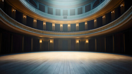 Grand opera theater stage, dramatic empty show scene hall, atmospheric auditorium interior spotlight entertainment, theatrical elegant majestic, classical ornate resplendent