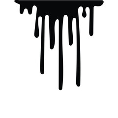 Dripping stain. Silhouette drip oil, black melting paint liquid, ink drop. Border melted sweet dessert, ice cream, sauce. Splash, splatter element. isolated on white background.  Vector illustration. 