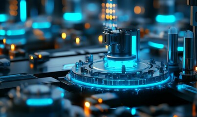 Futuristic technology with blue light.