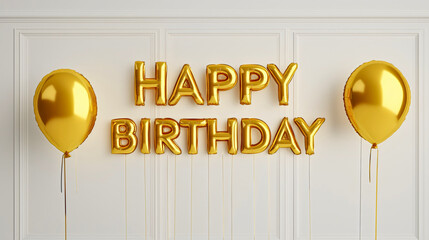 Joyful happy birthday golden, festive balloon text celebration party, cheerful greeting banner card background, decorative elegant festive, shiny celebration fun