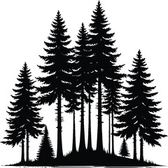 Fototapeta premium Pine tree silhouette vector white and black color tree set silhouette.