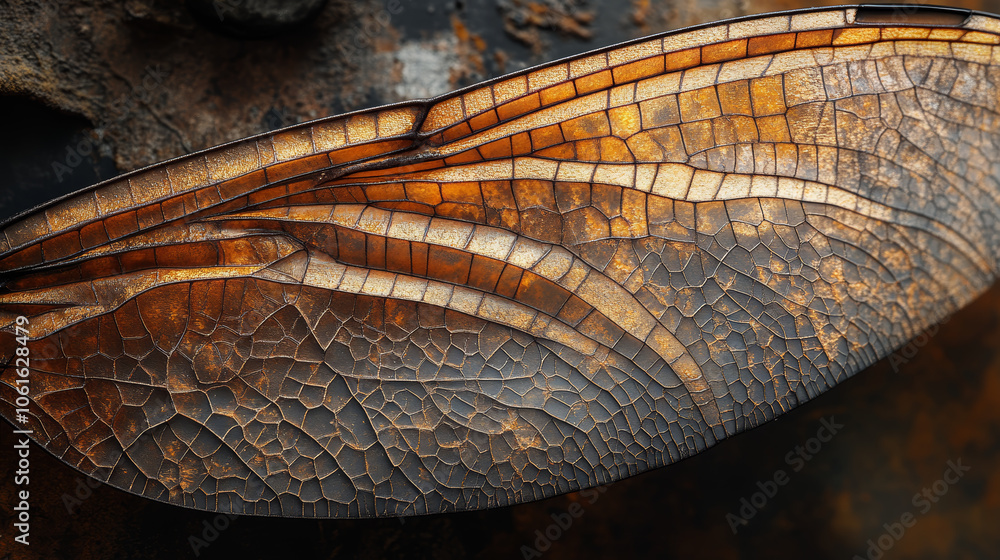Sticker close up of dragonfly wings showcasing intricate patterns and textures, highlighting delicate struct