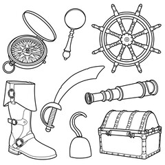 Pirate item icon illustration on transparent background. Fantasy item illustration Kids coloring page