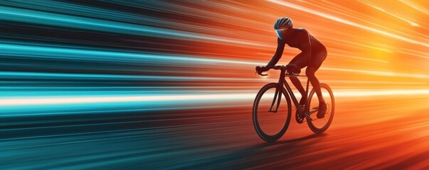 Fototapeta premium Cyclist using solar-powered bike with energy beams visible, riding through futuristic solar city, cycling, green energy