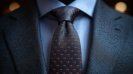 close up view of dark grey tie with intricate pattern, showcasing elegance and sophistication. Perfect for formal occasions and business attire