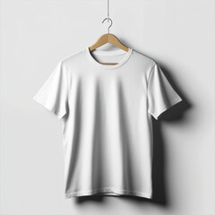 Minimalist Plain White T-Shirt Mockup Hanging on Hanger 
