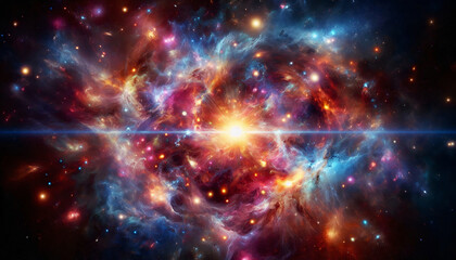 Fototapeta premium Vibrant cosmic explosion with colorful nebulas, depicting the beauty of space