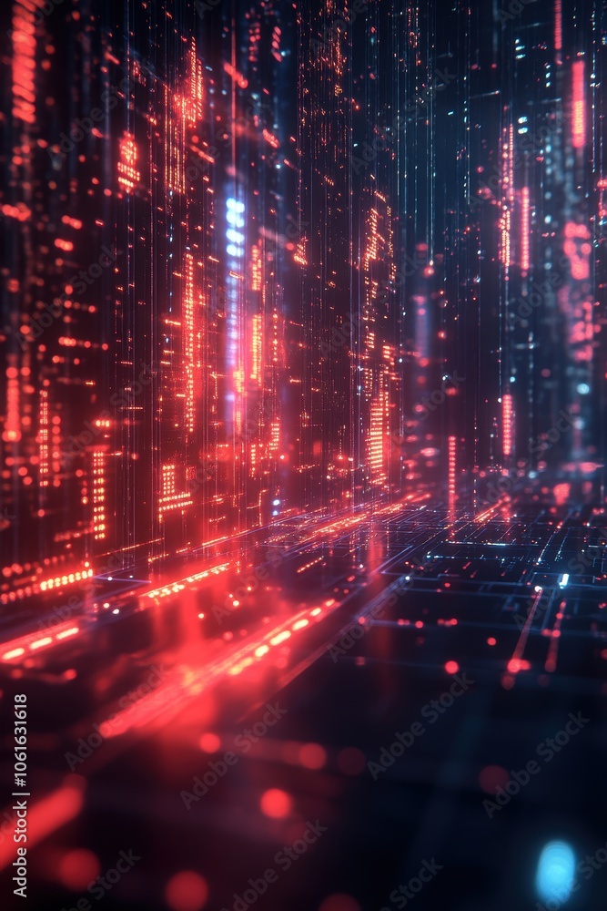 Aufkleber futuristic digital scene with glowing red and cyan elements in a vibrant tech atmosphere