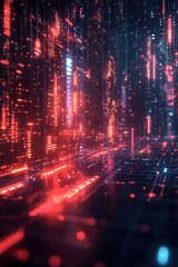 Obraz premium Futuristic digital scene with glowing red and cyan elements in a vibrant tech atmosphere