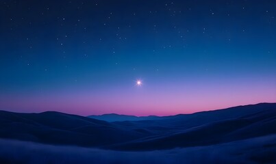 Fototapeta premium A single bright star shining in the twilight sky with soft colors of blue and purple to create a calming and inspiring nighttime atmosphere