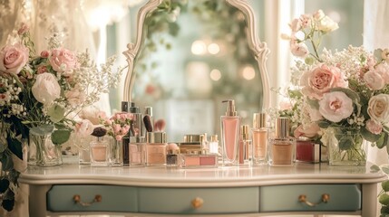 Pink Floral Makeup Vanity.