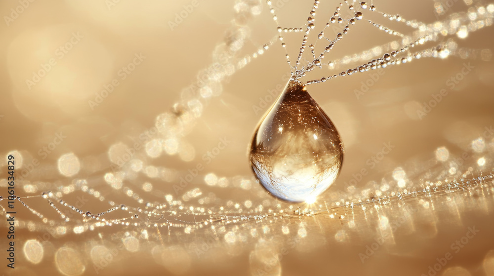 Canvas Prints single dewdrop clinging to spiderweb, sparkling in sunlight, creates mesmerizing scene of nature bea