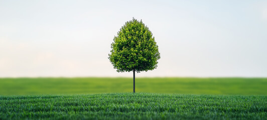 single tree standing tall in field of green grass, symbolizing resilience and nature beauty