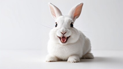 Obraz premium Portrait of a Playful and Adorable White Rabbit, Perfect for Children's Book Illustrations and Pet Care Articles, Capturing the Joy and Innocence of Nature's Creatures