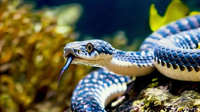 a blue and white snake