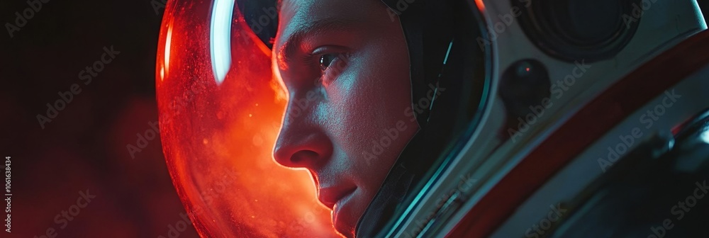 Poster an astronaut in a spacesuit gazes out into the vast expanse of space, reflecting on the immensity of