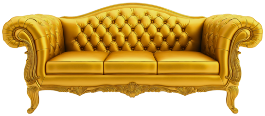 Luxurious golden sofa furniture, elegant seat luxury isolated interior, refined decoration antique classic armchair, vintage comfortable stylish, upholstered royal decorative