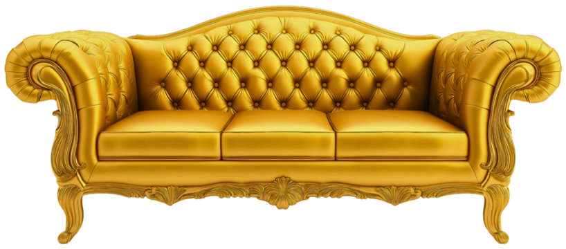 Luxurious golden sofa furniture, elegant seat luxury isolated interior, refined decoration antique classic armchair, vintage comfortable stylish, upholstered royal decorative